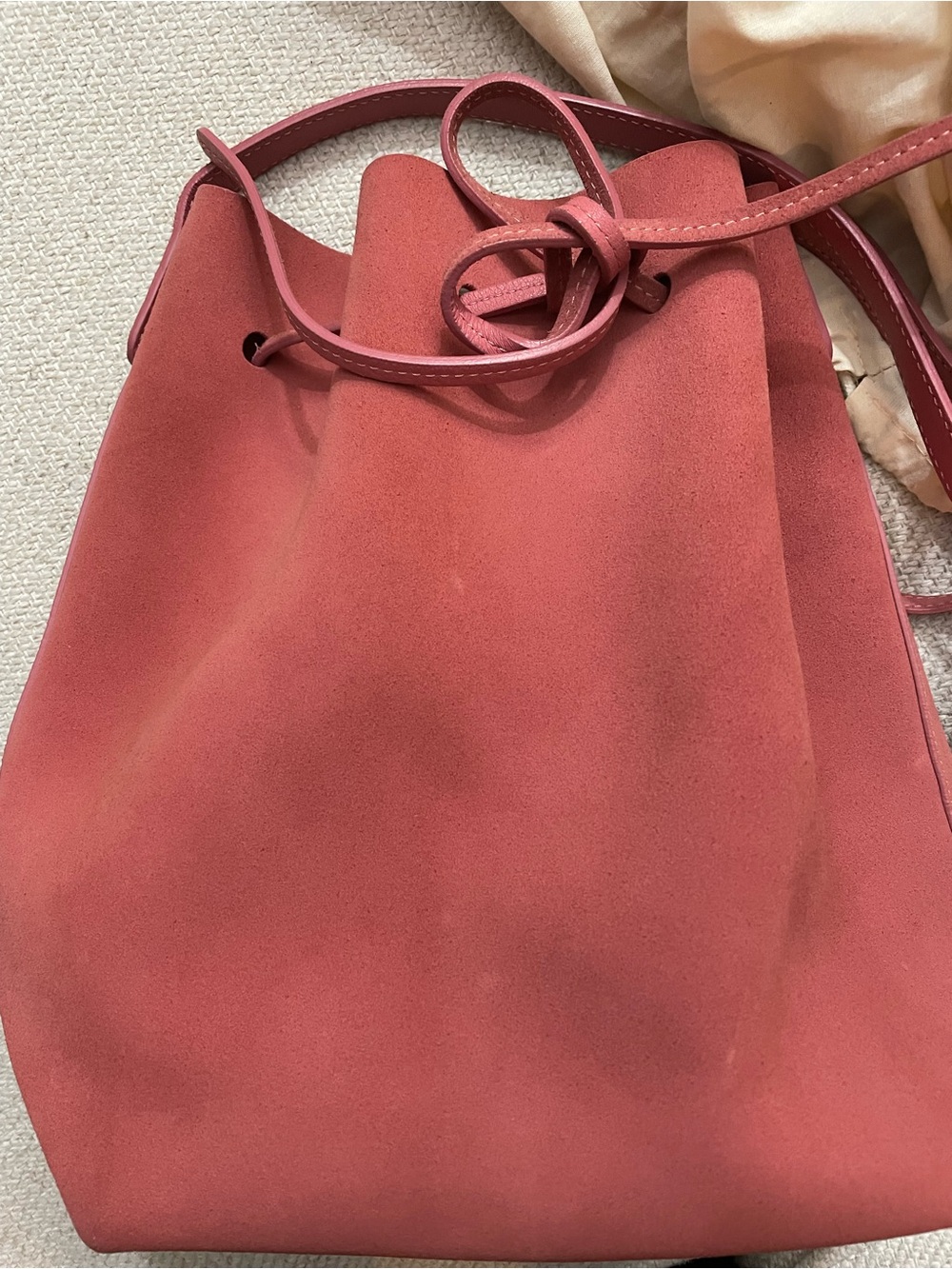 Mansur Gavriel Suede Drawstring Bucket Bag in Dusty Rose